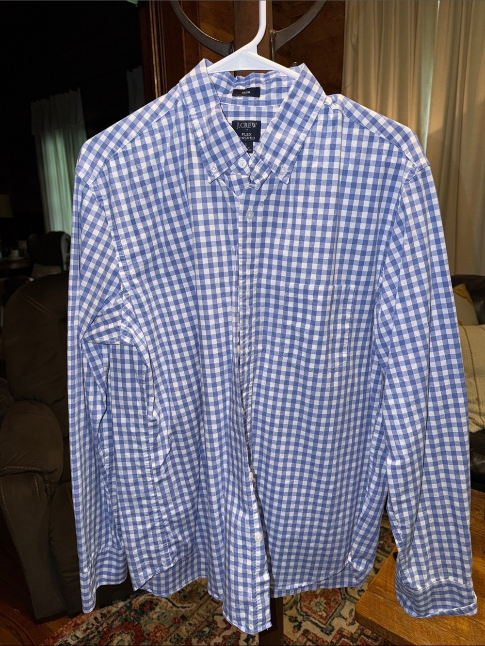 J. Crew Blue and White Gingham Button-Down Shirt